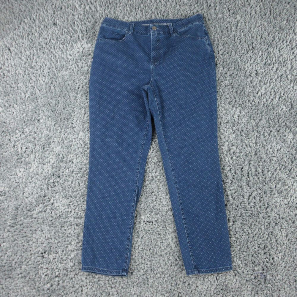 Chico's Jeans Womens 1 US 8 Blue White Polka Dots Girlfriend Ankle 30x26*